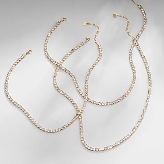 Gold tennis necklace styled