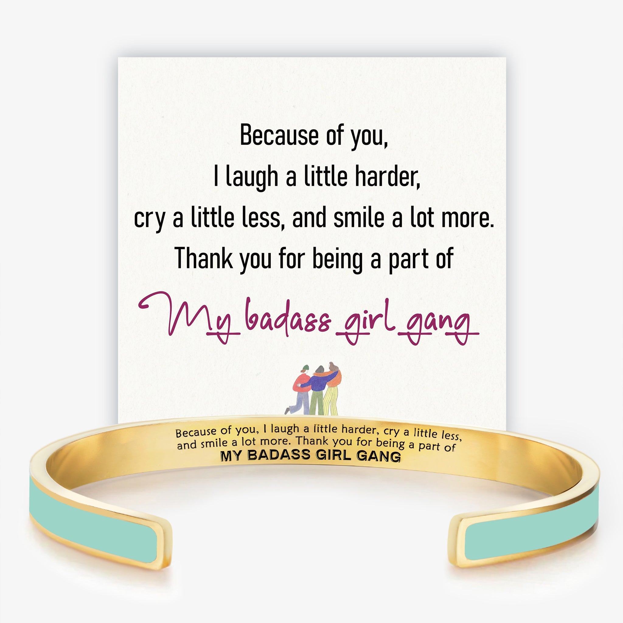 Engraved Friendship Cuff Bracelet with Color Enamel Gold Tone