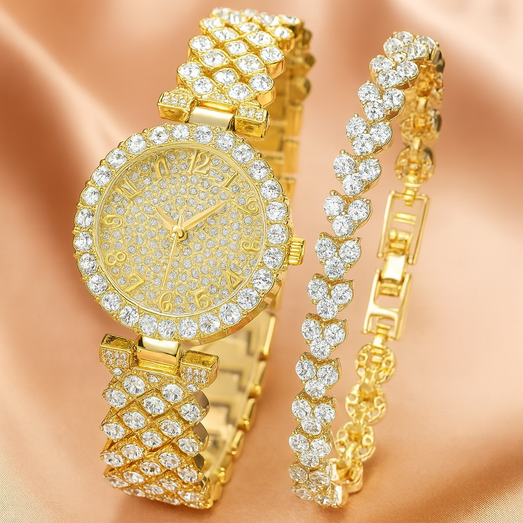 Luxe Radiance gold watch and bracelet set