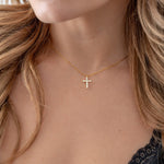 Pave Cross Pendant Necklace worn