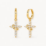 Cross Drop Earrings with Crown Detail on Huggie Hoops