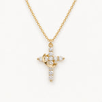 Cross Necklace with Crown Detail and Sparkling CZ Stones