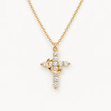 Cross Necklace with Crown Detail and Sparkling CZ Stones