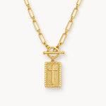 Cross Tag Necklace on Paperclip Chain with Toggle Clasp