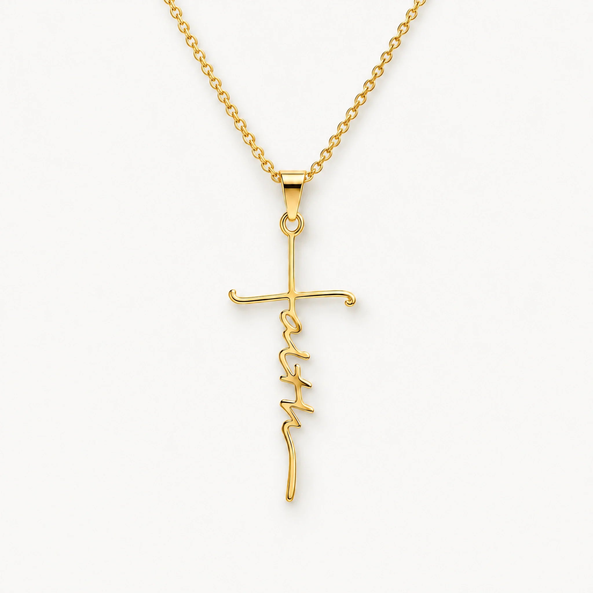 Faith Cross Necklace with Script Lettering Pendant