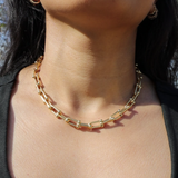 Gold link chain necklace detail