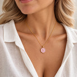 Gold Cross Medallion Necklace with Pearl Tone Center