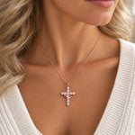 Cross Necklace with Crown Detail and Sparkling CZ Stones