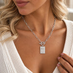 Cross Tag Necklace on Paperclip Chain with Toggle Clasp