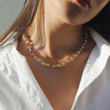 Link chain necklace on model