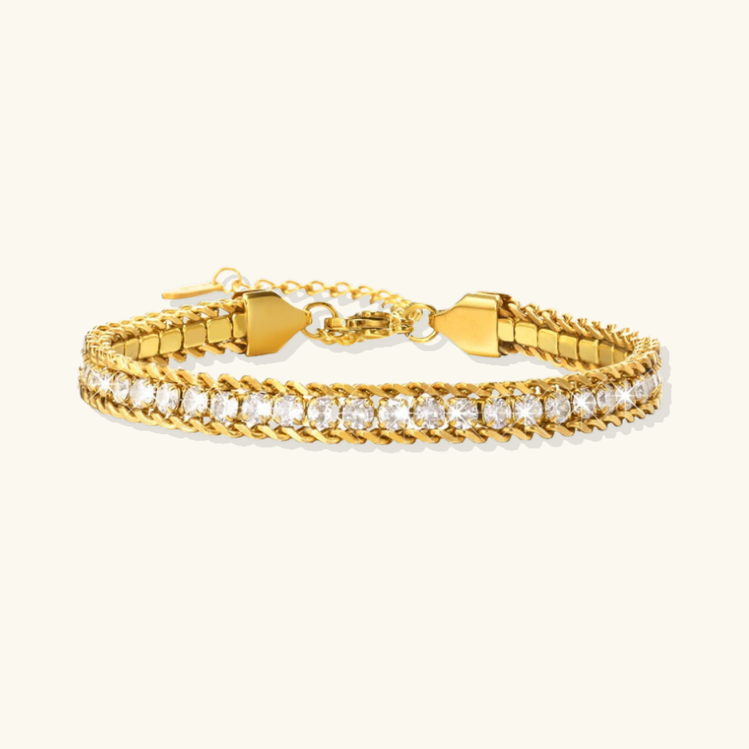 Gold Tennis Bracelet with Pave Stones