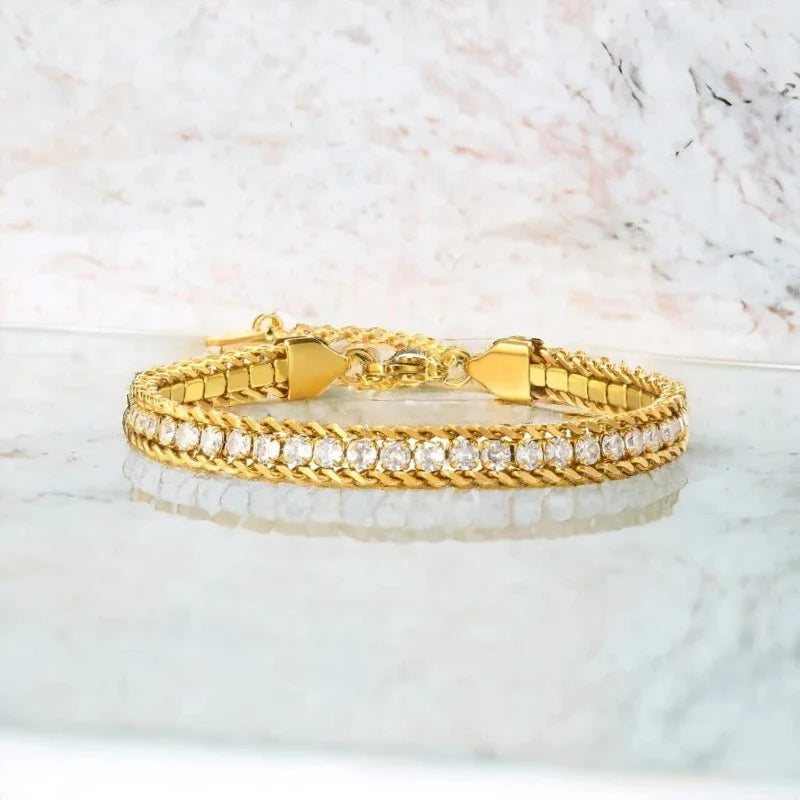Gold tennis bracelet stone detail