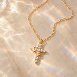 Cross Necklace with Crown Detail and Sparkling CZ Stones