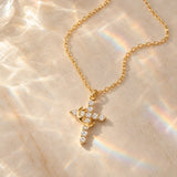 Cross Necklace with Crown Detail and Sparkling CZ Stones