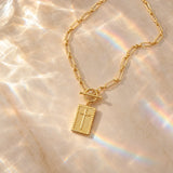 Cross Tag Necklace on Paperclip Chain with Toggle Clasp