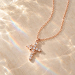 Cross Necklace with Crown Detail and Sparkling CZ Stones