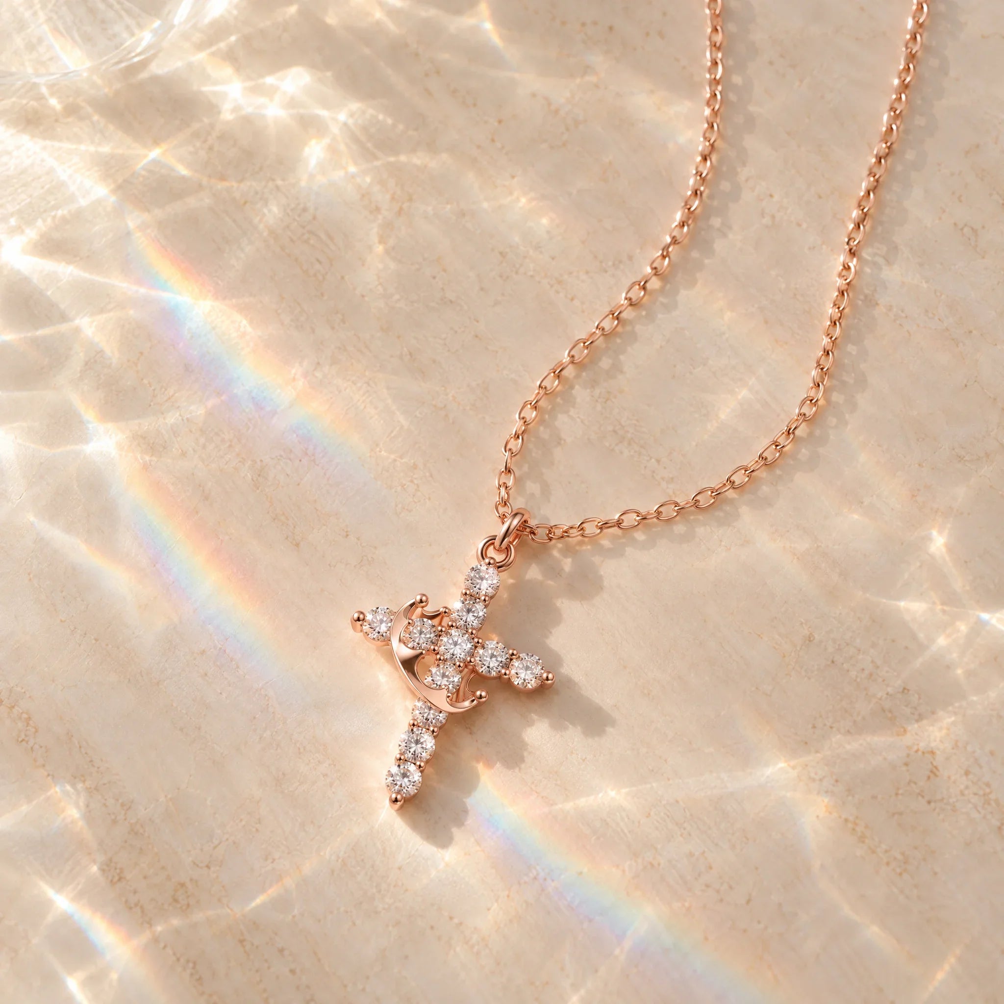 Cross Necklace with Crown Detail and Sparkling CZ Stones