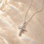 Cross Necklace with Crown Detail and Sparkling CZ Stones