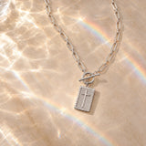Cross Tag Necklace on Paperclip Chain with Toggle Clasp