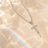 Faith Cross Necklace with Script Lettering Pendant