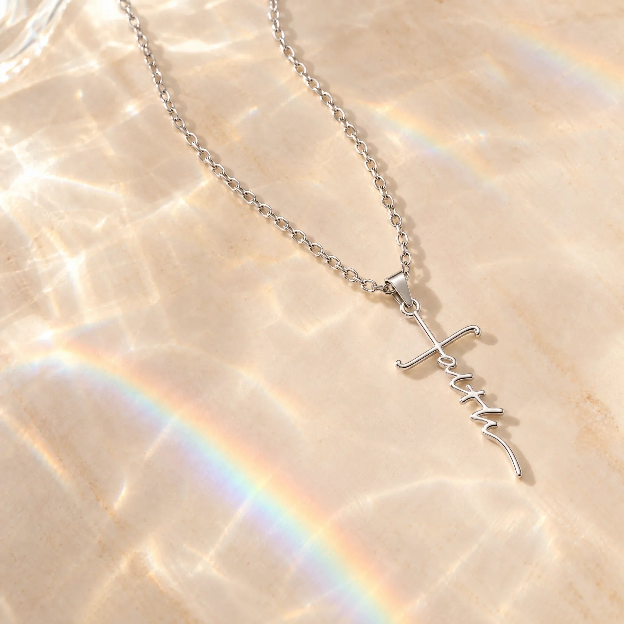 Faith Cross Necklace with Script Lettering Pendant