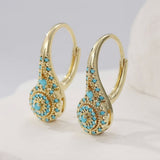 Turquoise Cluster Gold Drop Earrings