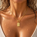 Cross Tag Necklace on Paperclip Chain with Toggle Clasp