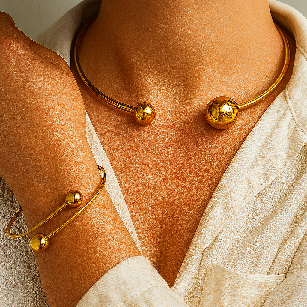 Ball End Collar Choker and Cuff Bracelet Set