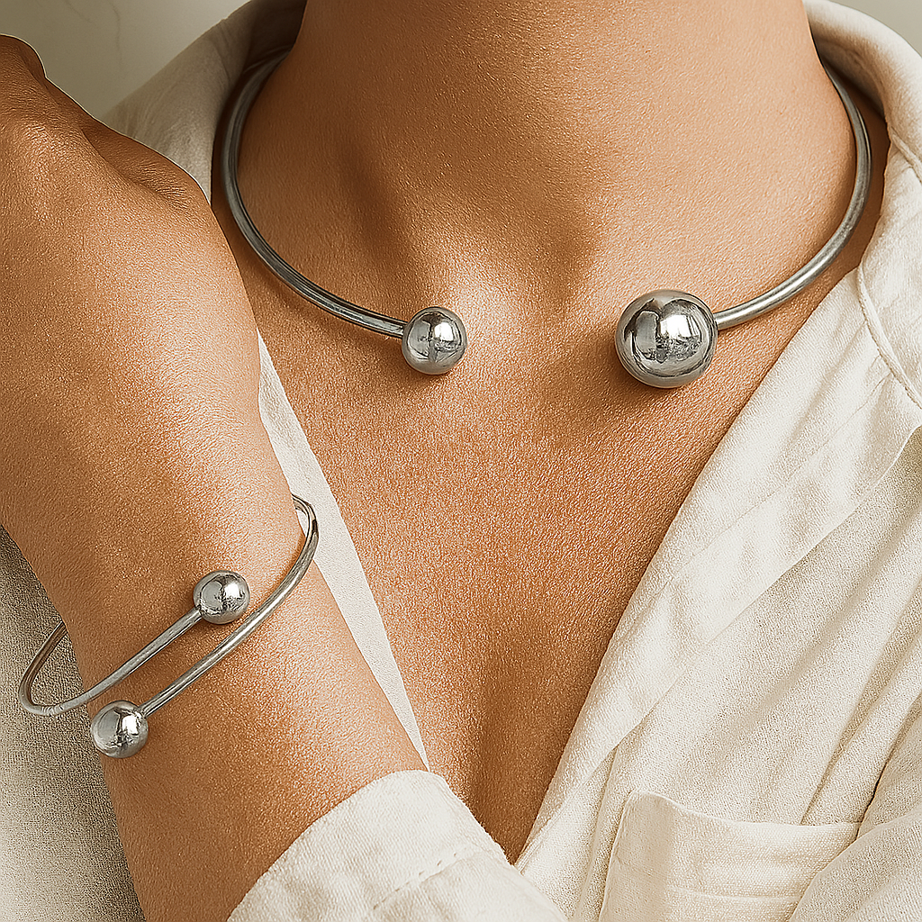 Ball End Collar Choker and Cuff Bracelet Set