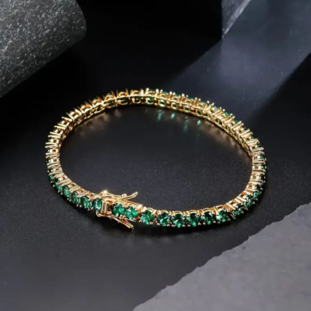 Emerald Stone Gold Tennis Bracelet