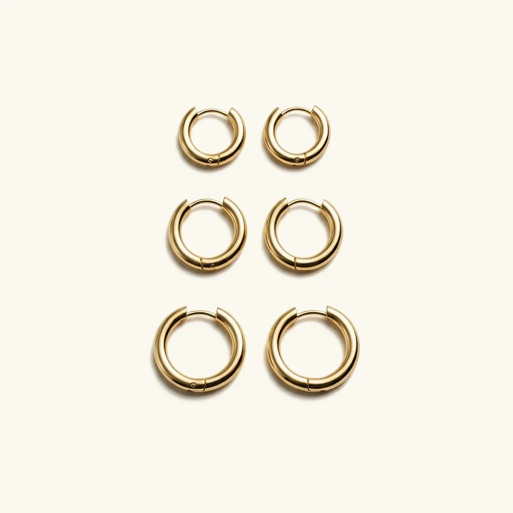 Classic Gold Hoop Earrings Set of 3