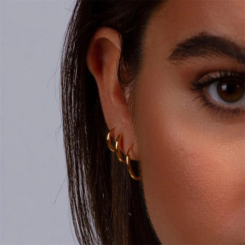 Classic Gold Hoop Earrings Set of 3