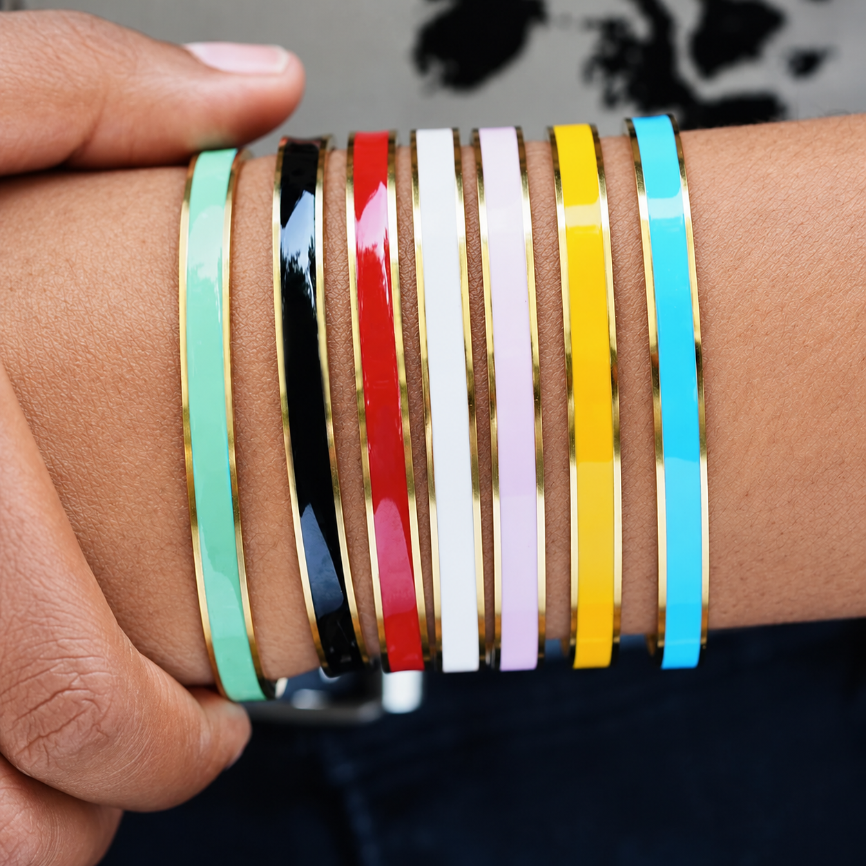Engraved Friendship Cuff Bracelet with Color Enamel Gold Tone
