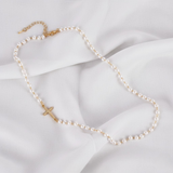 Dainty Pearl Cross Necklace