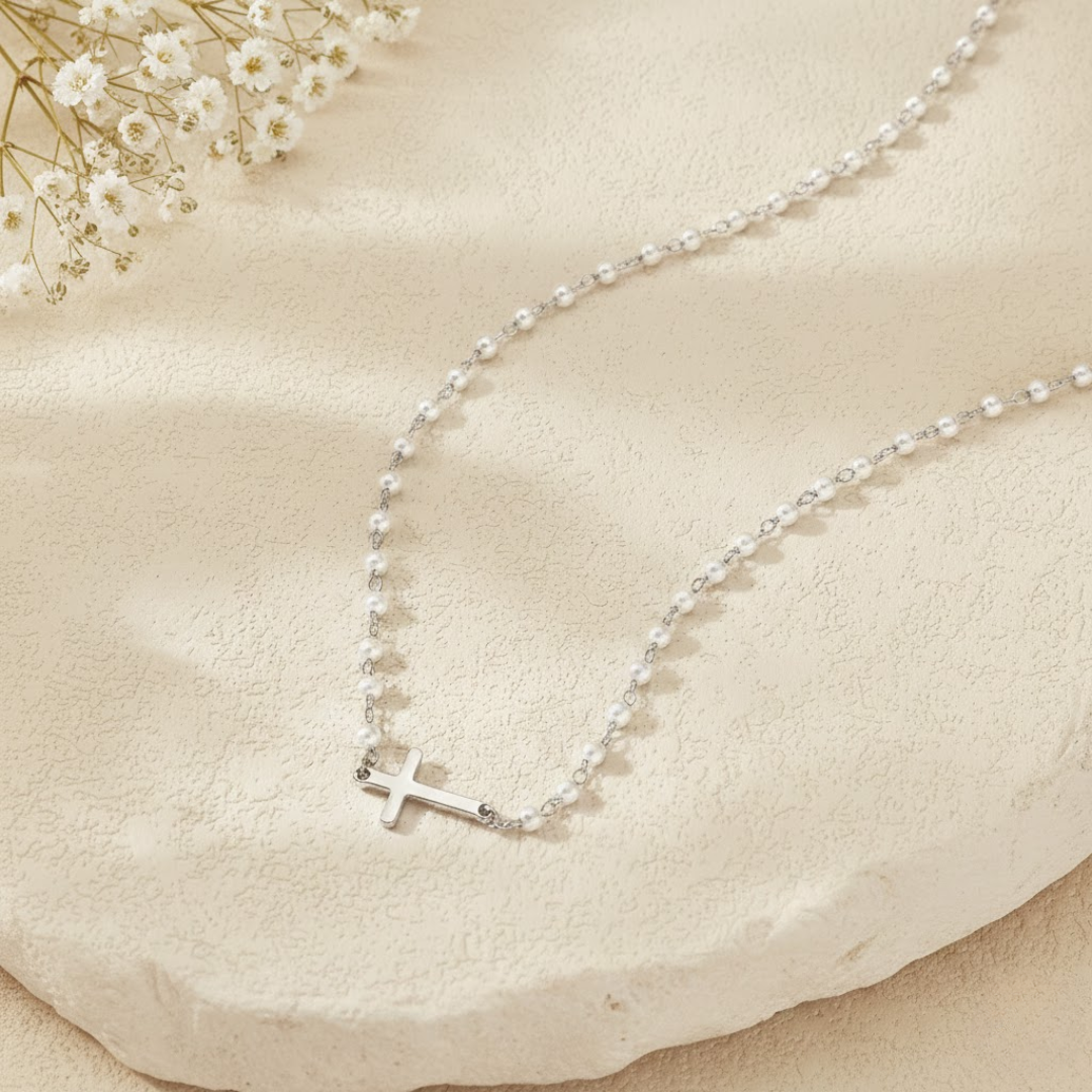 Dainty Pearl Cross Necklace