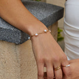 Double Strand Pearl Station Gold Bracelet