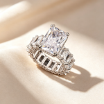 Emerald Cut Moissanite Eternity Engagement Ring