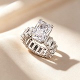 Emerald Cut Moissanite Eternity Engagement Ring