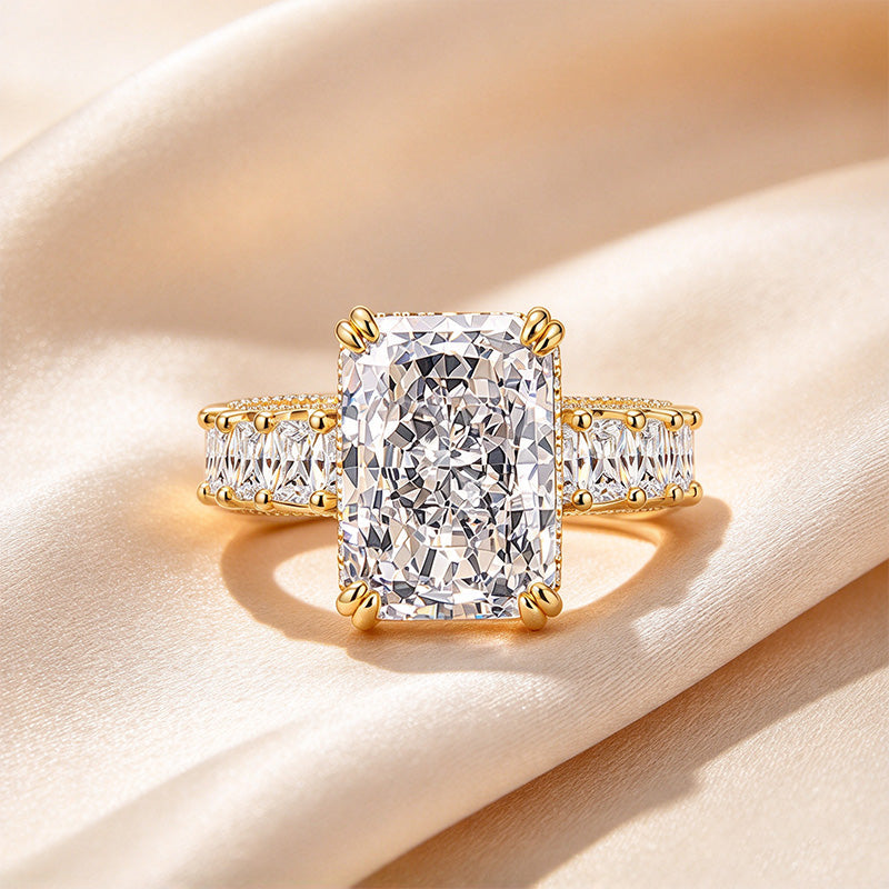 Emerald Cut Moissanite Eternity Engagement Ring