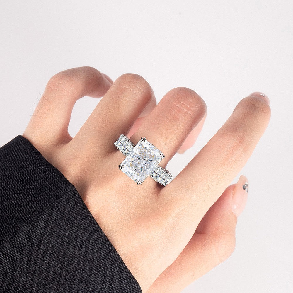 Emerald Cut Moissanite Eternity Engagement Ring