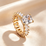 Emerald Cut Moissanite Eternity Engagement Ring