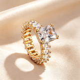 Emerald Cut Moissanite Eternity Engagement Ring