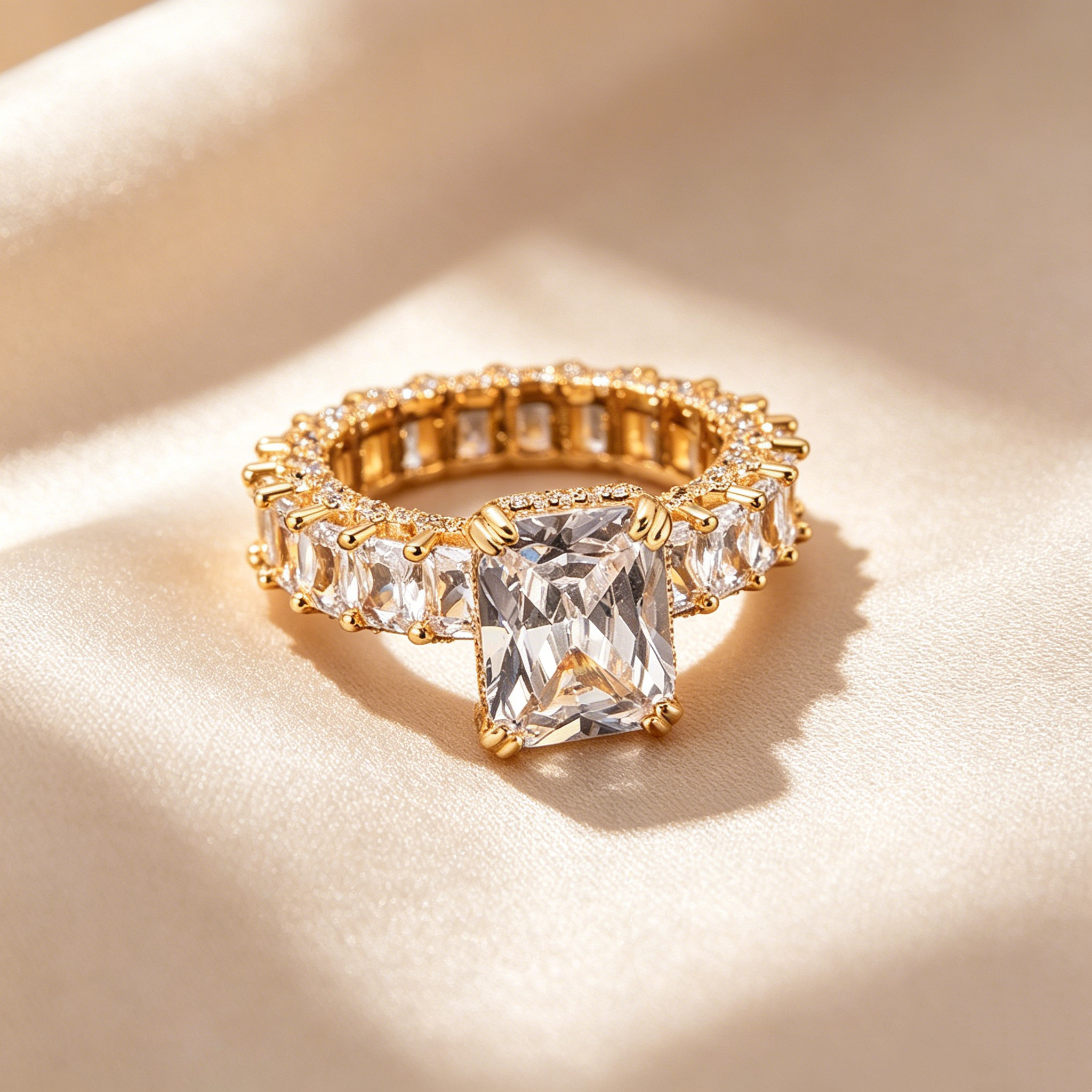 Emerald Cut Moissanite Eternity Engagement Ring