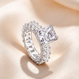 Emerald Cut Moissanite Eternity Engagement Ring