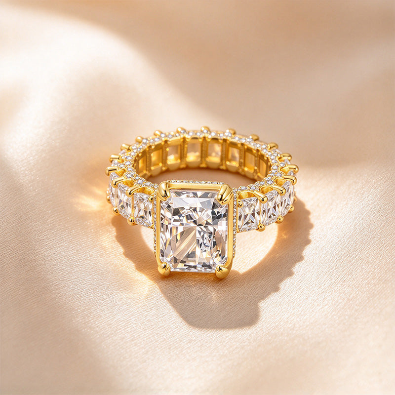 Emerald Cut Moissanite Eternity Engagement Ring