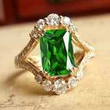 Emerald Green Crystal Halo Ring with Open Shoulders