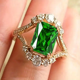 Emerald Green Crystal Halo Ring with Open Shoulders