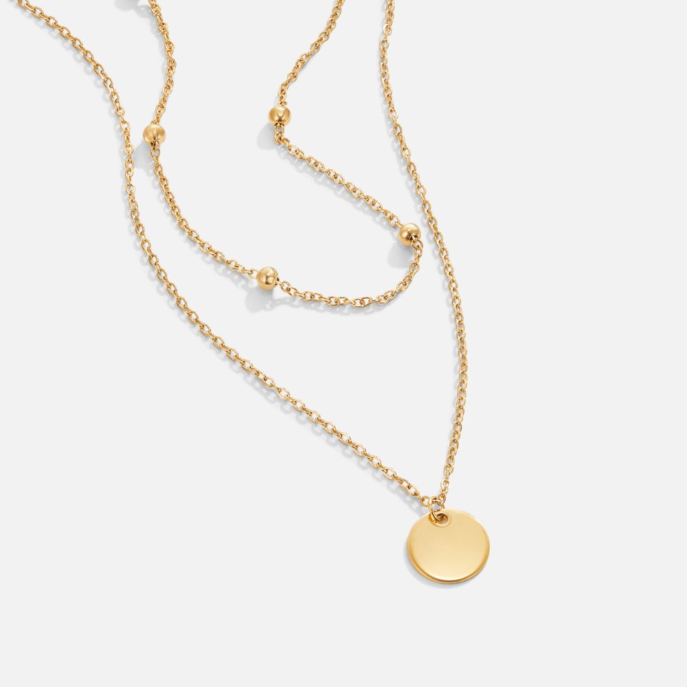 Layered Satellite Chain Disc Pendant Necklace