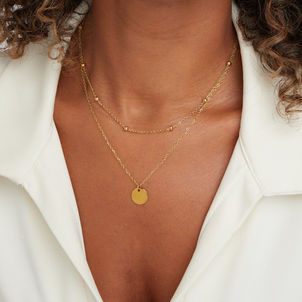 Layered Satellite Chain Disc Pendant Necklace