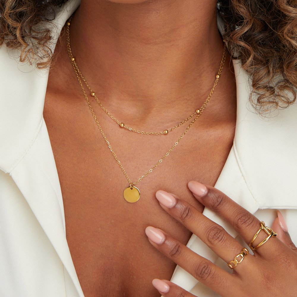 Layered Satellite Chain Disc Pendant Necklace